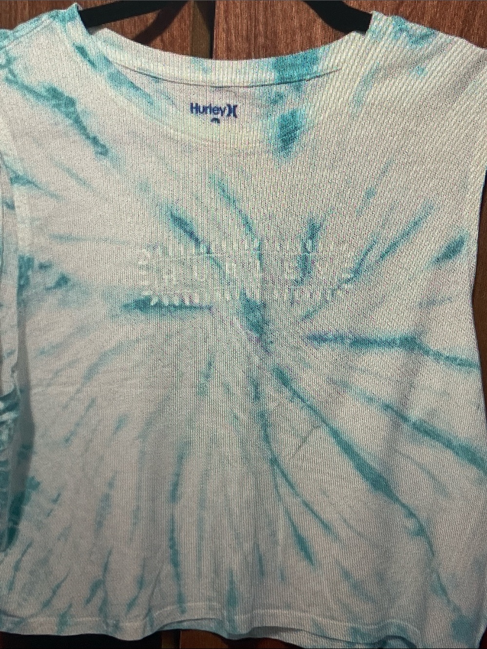 Hurley Women's Tie-Dye Muscle Tee in White and Teal